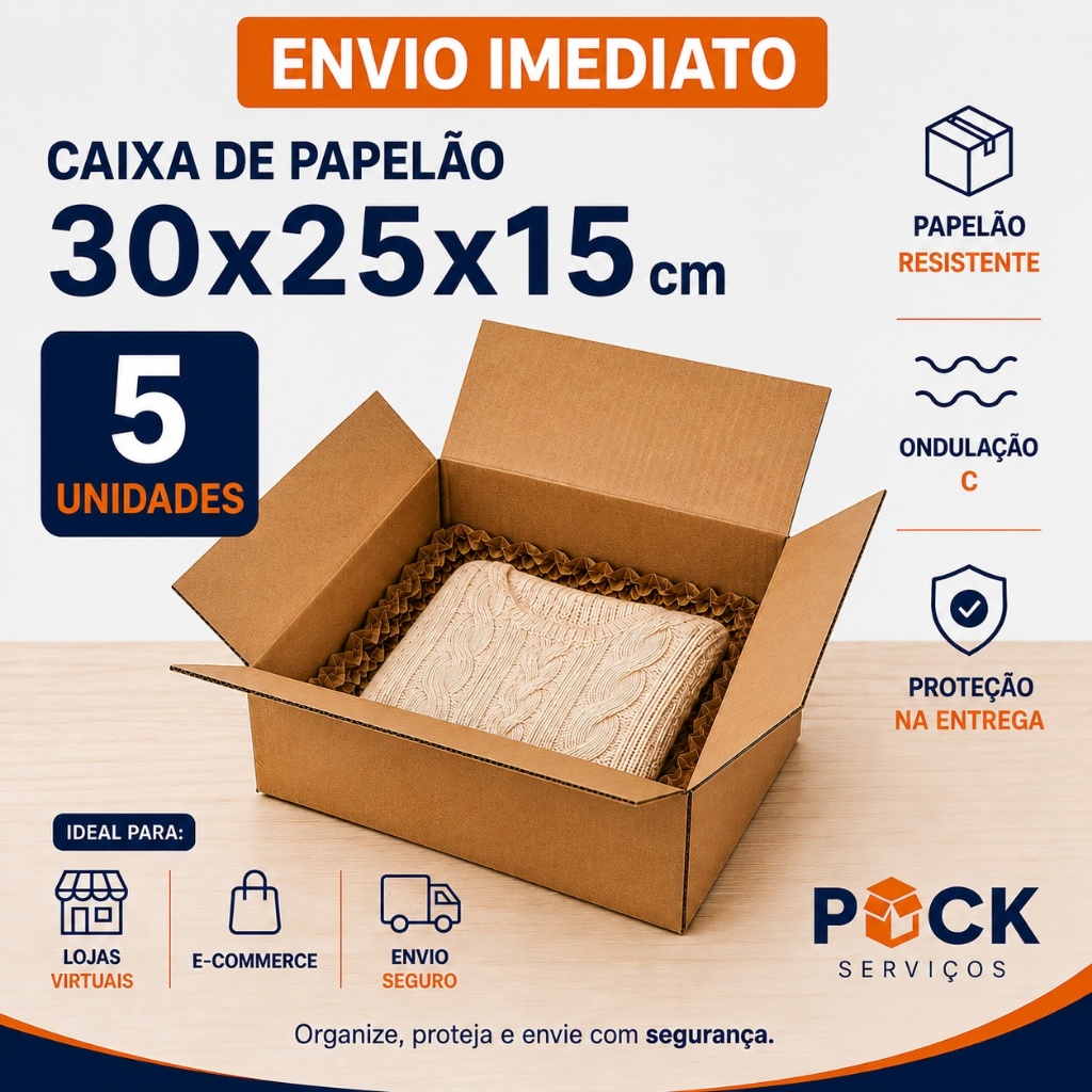 5 Caixas De Papelão Mercado Envios P 30x25x15 cm 