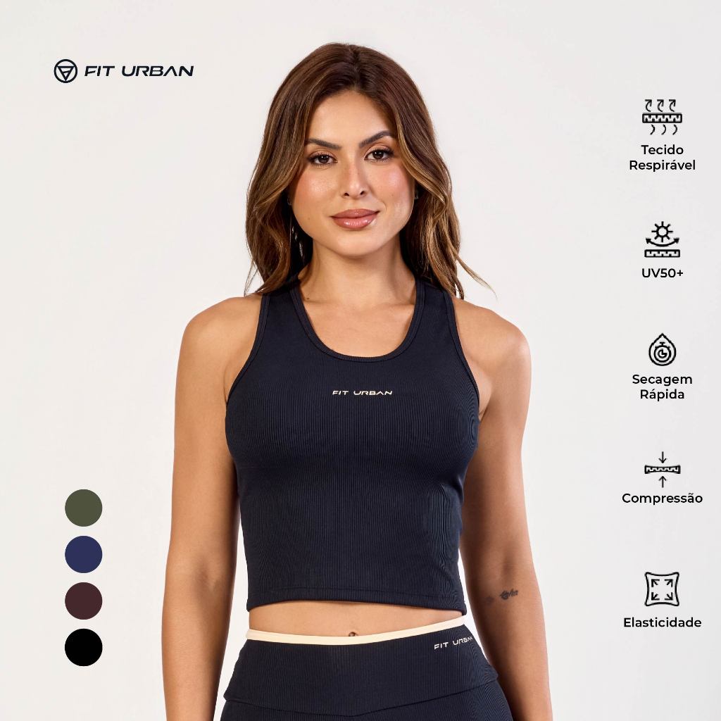 Regata Cropped Fitness Feminina Canelado Ultra Costas Nadador para Academia