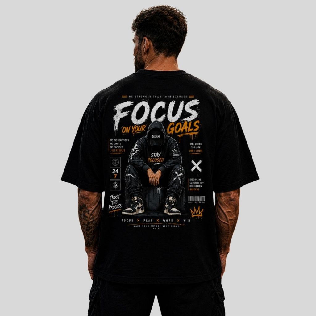 Camiseta Oversized Masculina Academia Linha Brutt Musculação Treino Crossfit Disciplina Força Foco