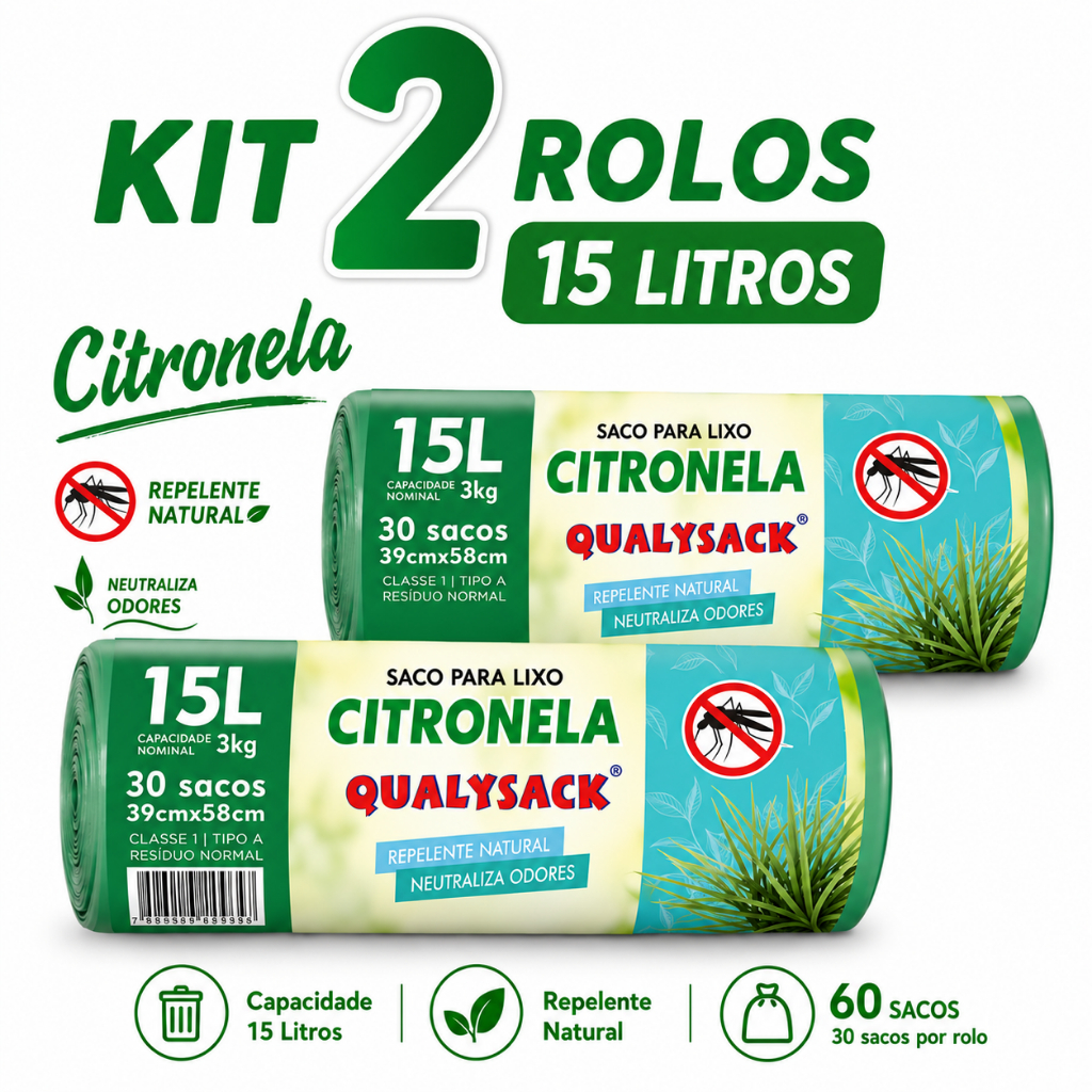 Kit 120 Sacos Lixo 15L Perfumado Citronela Antiodor Repele Insetos Banheiro Cozinha Lixeirinha Pet