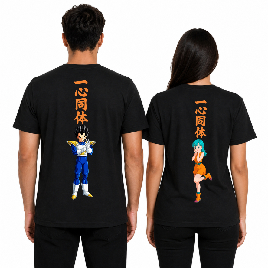 Kit Casal Camiseta Oversized Vegeta Bulma Goku Chichi 100% t-shirt Algodão 30.1 premium