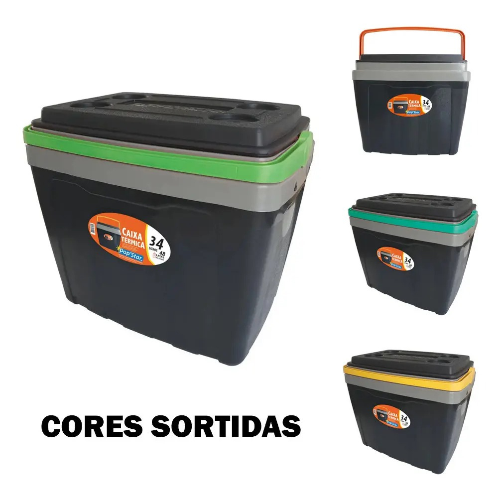 CAIXA TÉRMICA COOLER 34 LITROS POP STAR TAMPA COM PORTA COPOS - 48 LATAS - CAMPING PRAIA CHURRASCO