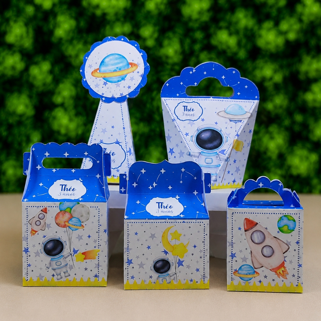 Kit Caixinhas Personalizadas Astronauta Lembrancinha Festa Aniversário Infantil Desmontado