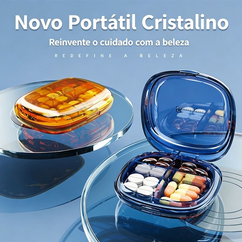 Porta Comprimidos Portátil Luxo com Divisórias, Caixa Organizadora de Remédio, Vitaminas e Suplementos, à Prova de Umida