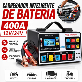 Carregador de Bateria 12V/24V  Automático Reparo de Pulso Alta Frequência Display LCD 220W para Carro