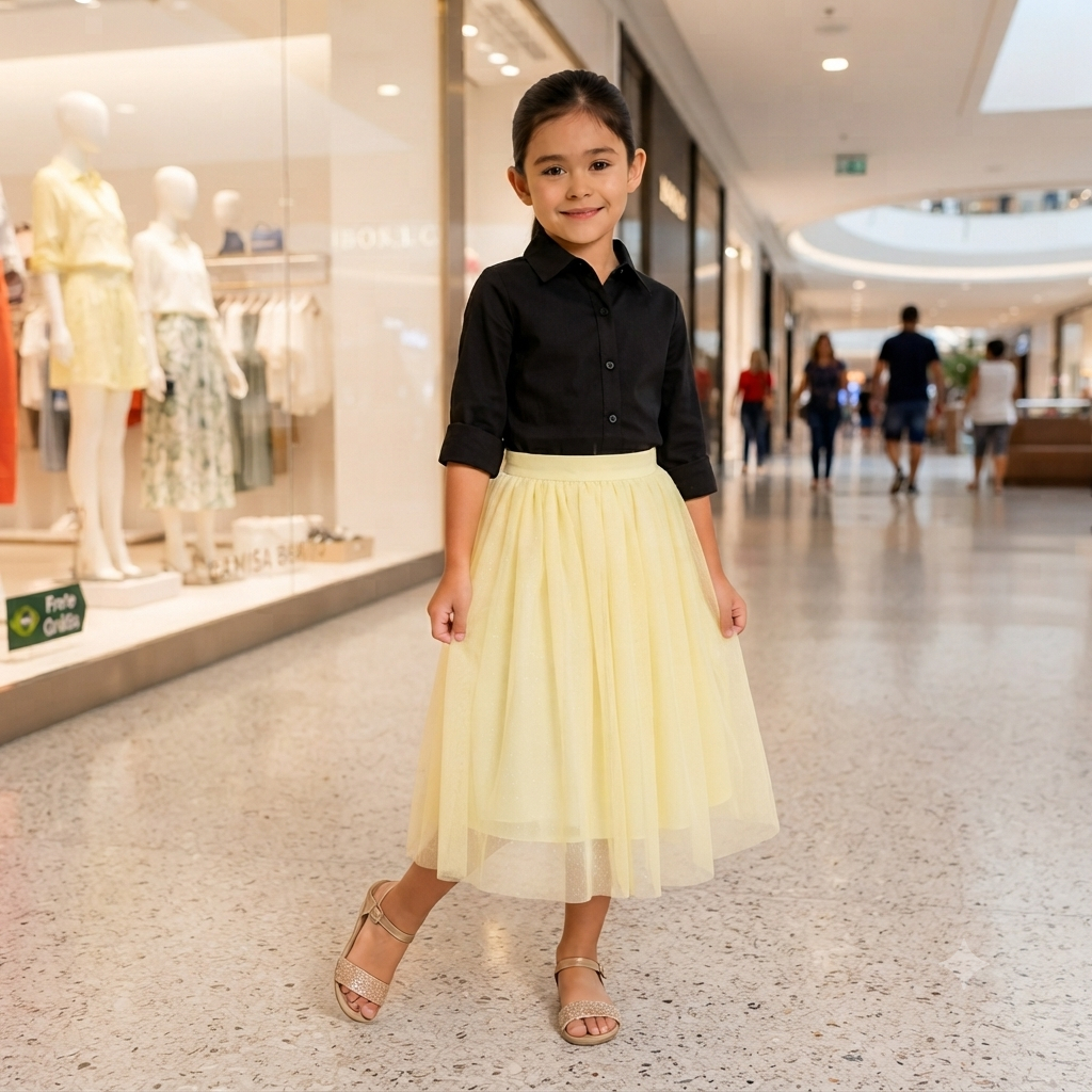 saia Infantil tule brilho com glitter e forro elanca