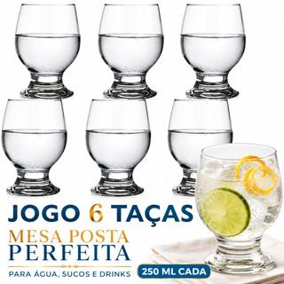 Kit Jogo 6 Taças Paulista Água 250ml Água Vinho Vidro Copo Refrigerante Bar Drink Restaurante - Nadir Figueiredo