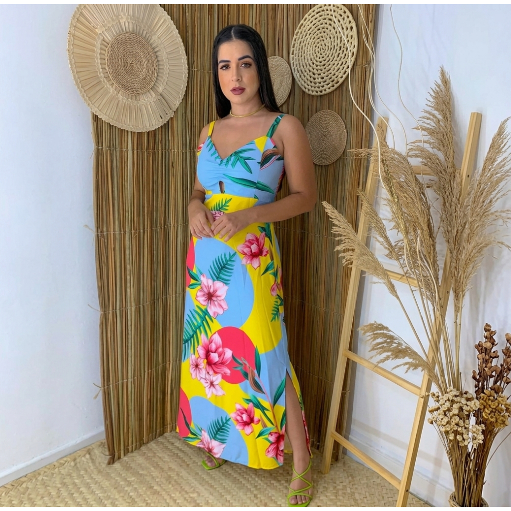 Vestido Feminino Longo Estampado Malha Viscose Casual Soltinho Confortável Elegante