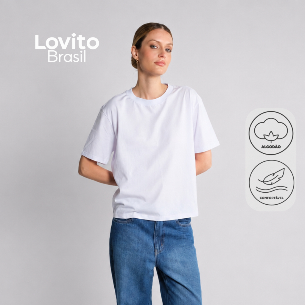 Lovito Camiseta Feminina Básica 100% Algodão Manga Curta TSB20452075