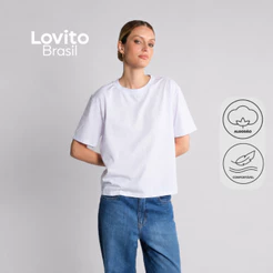 Lovito Camiseta Feminina Básica 100% Algodão Manga Curta TSB20452075