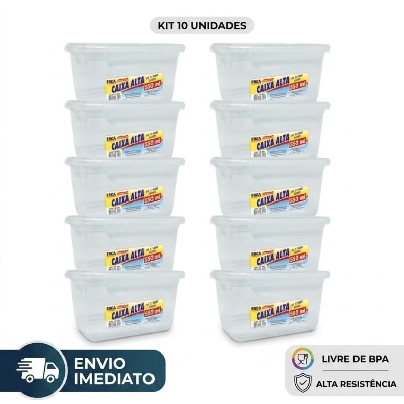 Kit Pote Plástico Marmita 550 ml Organizador Comida Refeição Alomoço Fitness Micro-ondas Freezer