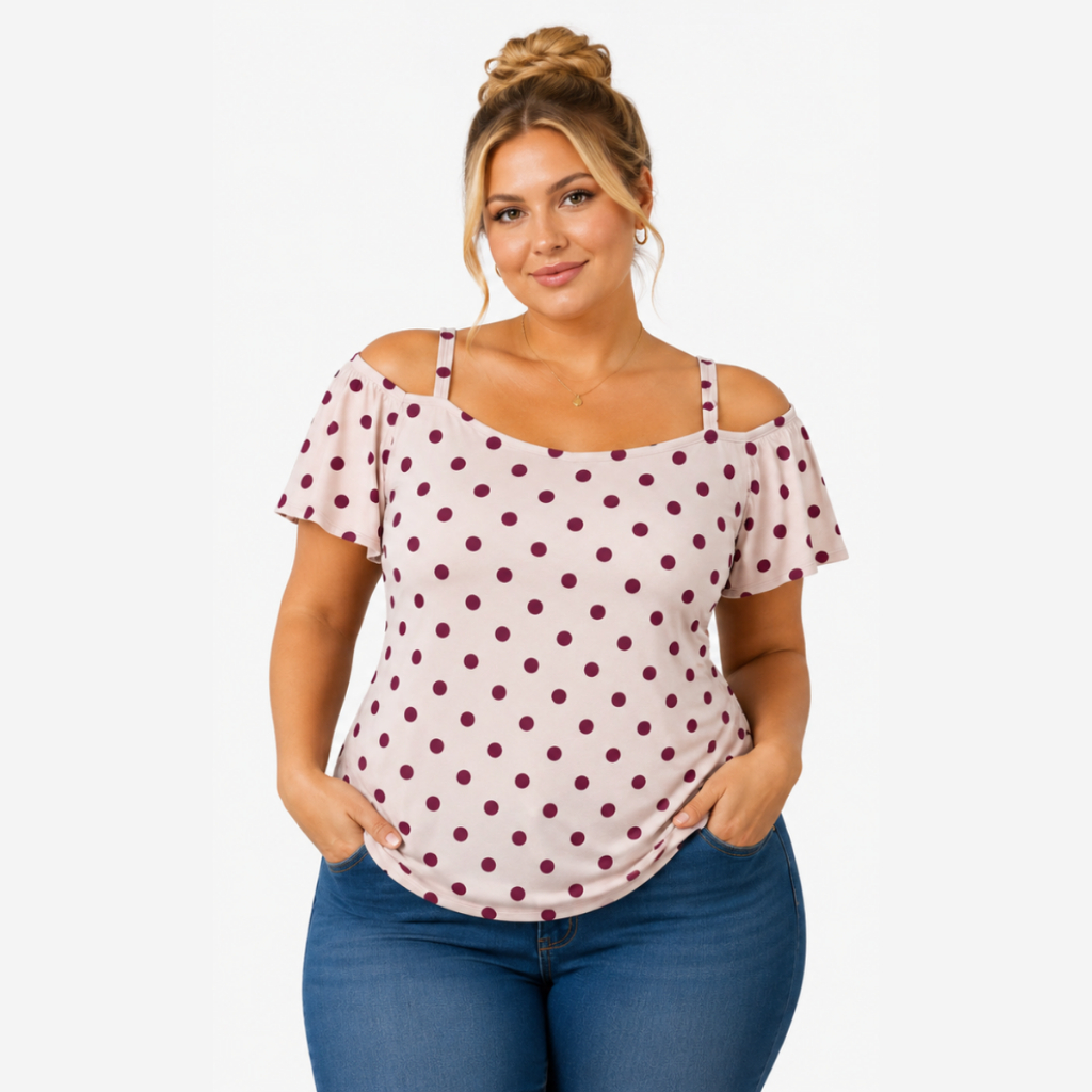 Blusa Cigana Ciganinha Feminina Plus Size Estampada/Poá Veste 40 ao 64 Manga Caída Malha Liganete MALHAS ITA