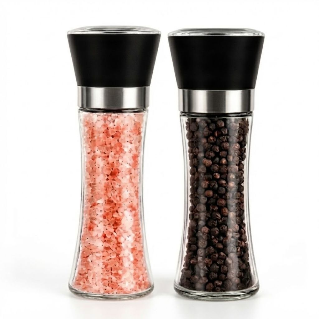Moedor Triturador De Temperos 210ml Vidro Aço Inox Para Moer Sal Pimenta Condimentos Manual Cozinha