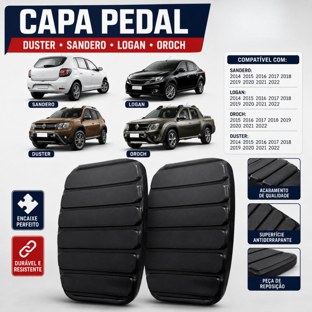 Capa Pedal Borracha Sandero Logan Oroch e Duster 2014 a 2022
