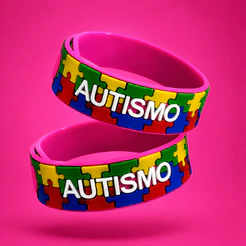 2 Pulseiras Ajustáveis Autismo Infantil Rosa pink - Quebra Cabeça
