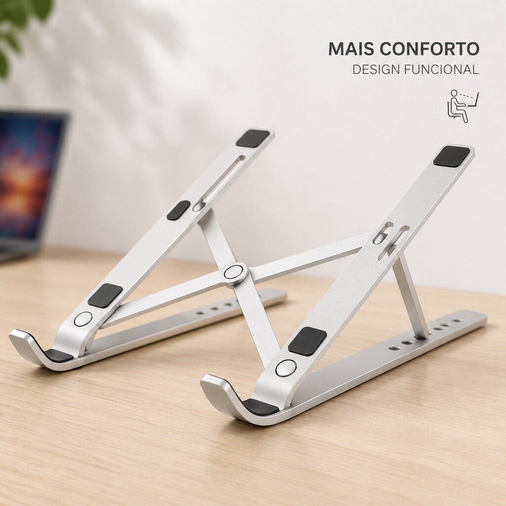 Suporte para Notebook e Tablet, Alumínio Dobrável com 6 Ângulos e Base Antiderrapante