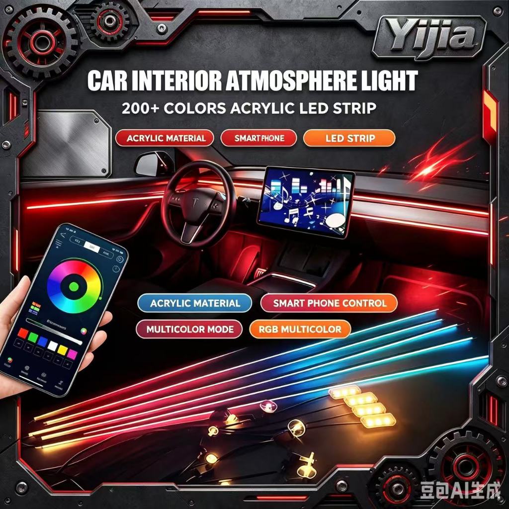 Barra de LED para Painel e 4Portas: Kit de Luz Ambiente RGB com Sincronização de Música e Controle por APP!