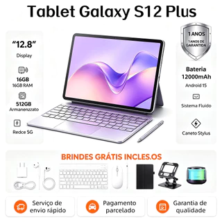 Tablet Galaxy S12 Plus e 12.8polegadas, 16 GB + 512 GB, bateria de 12000 mAh, sistema Android, promo