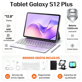 Tablet Galaxy S12 Plus e 12.8polegadas, 16 GB + 512 GB, bateria de 12000 mAh, sistema Android, promoção por tempo limi