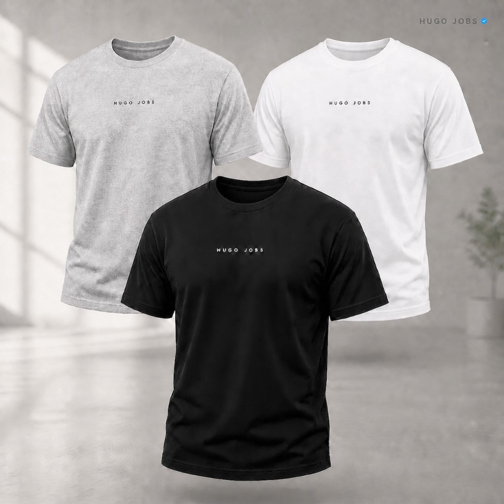 Kit 3 Camisetas Masculina 100% Algodão Básica Gola Redonda Macia Slim Fit Não Encolhe Preto Cinza Branco Verão 2026
