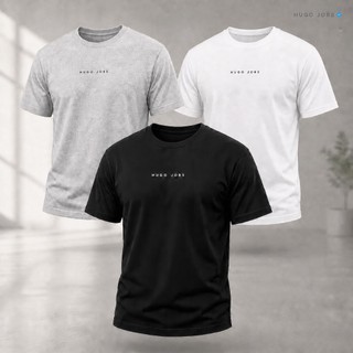 Kit 3 Camisetas Masculina 100% Algodão Básica Gola Redonda Macia Slim Fit Não Encolhe Preto Cinza Branco Verão 2026