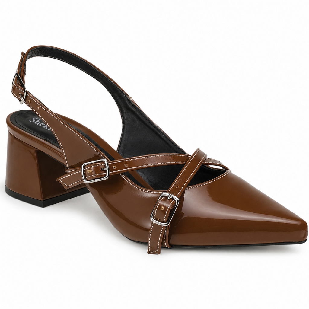 Scarpin Feminino Shekinah Bico Fino Salto Baixo Slingback Fivelas Confortável Lançamento