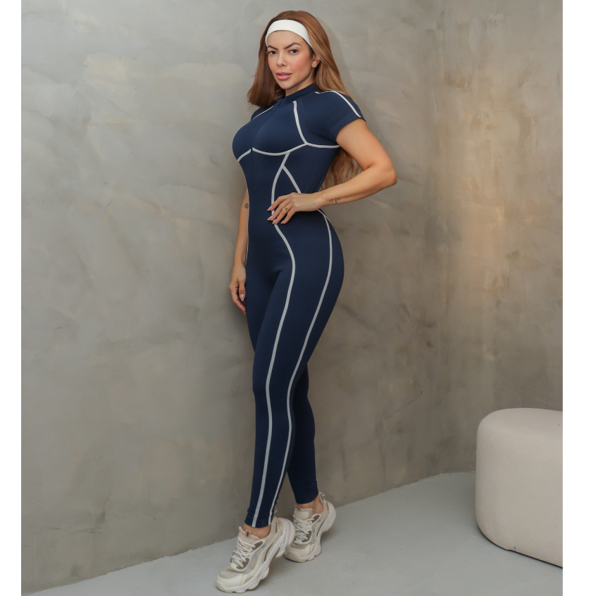 Macacão Fitness Feminino Esportivo Manga Curta com Zíper Academia Treino SD1935 · foto 2