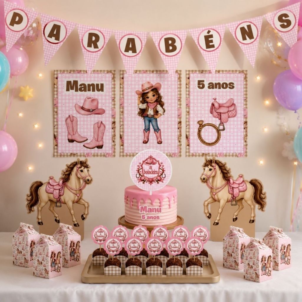 Kit festa Boiadeira Menina Cavalo Personalizada no Tema /Lembrancinha de Festa /Aniversário / Só um bolinho