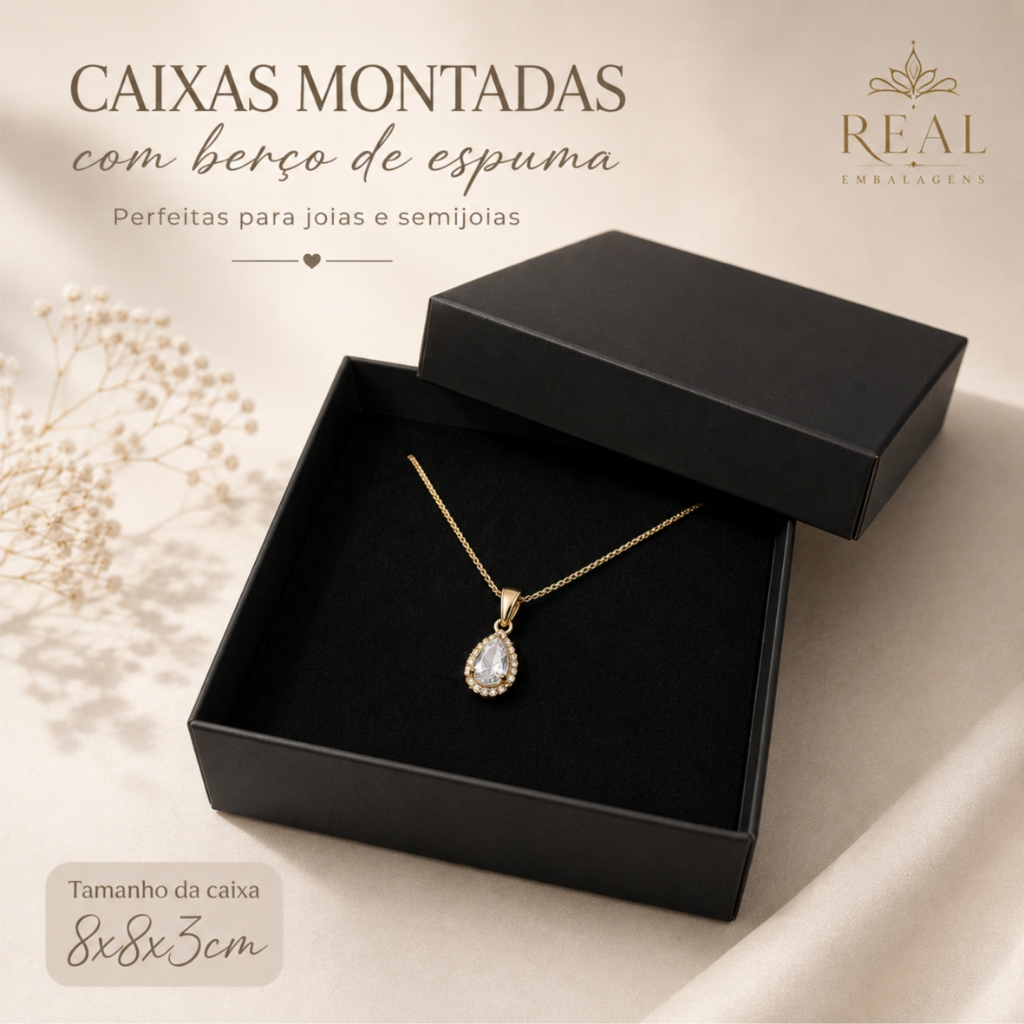 20 Caixas Joias Semijoia Bijuteria Montadas e com Berço 8x8x3cm