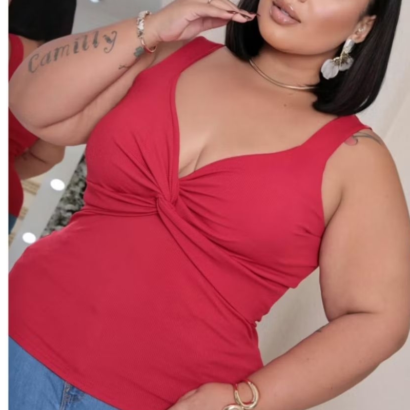 Blusa plus size feminina decote cruzado com bojo