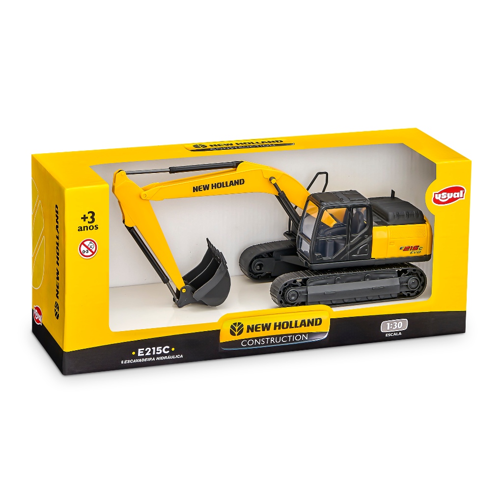 Escavadeira New Holland E215C Miniatura 1:30 Brinquedo Réplica