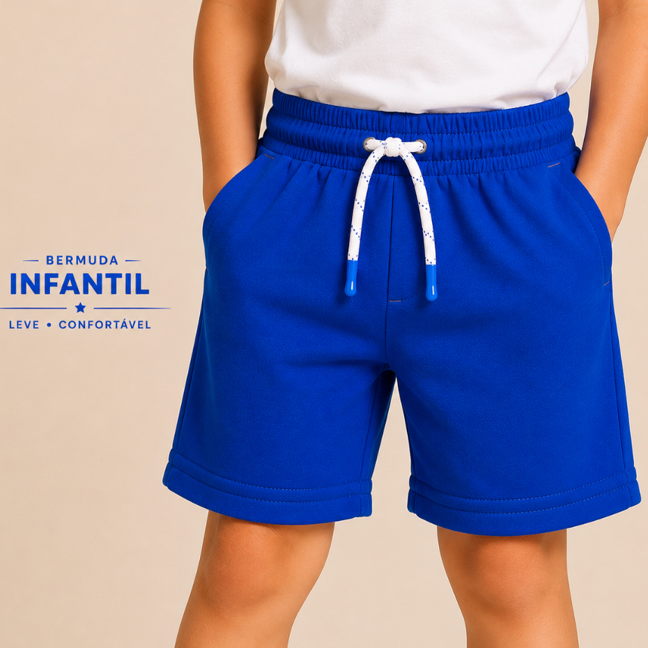 KIT 4 Bermudas Infantil Masculina com Elastano Short Menino com Bolsos e Cordão