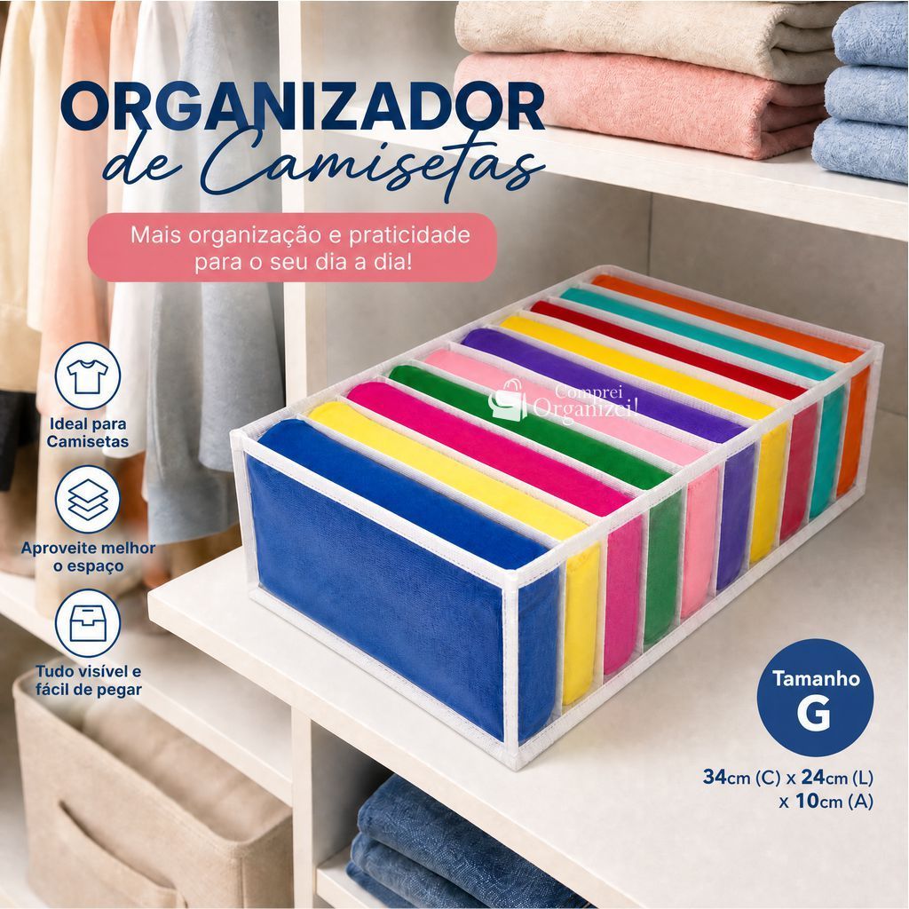 Organizadores De Gaveta Colmeia Transparente "G", Organizador de Guarda Roupas para camisetas, shorts