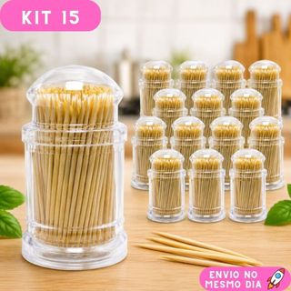 Kit 15 Paliteiros Acrílico Durável Ideal Para Bar e Lanchonetes Com 100 Palitos Cada Fácil de Abrir