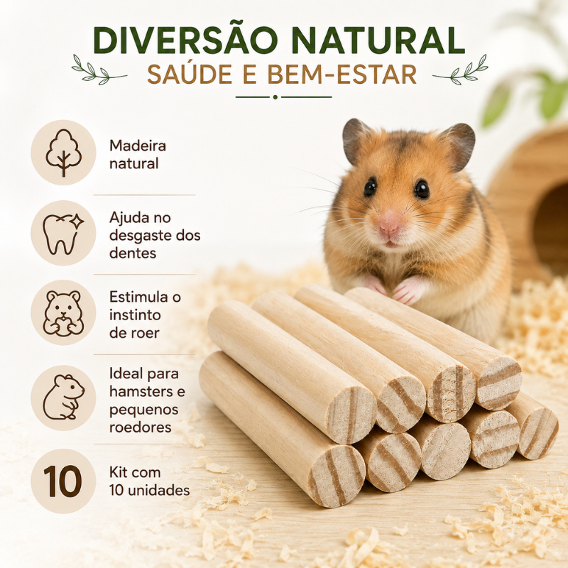 Palitos de madeira para roedores hamster coelhos chinchila ratos 10pcs