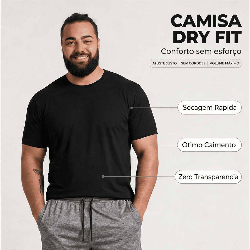 Camisa Camiseta Treino Dry Fit Masculina Musculacao Caminhada Plus Size