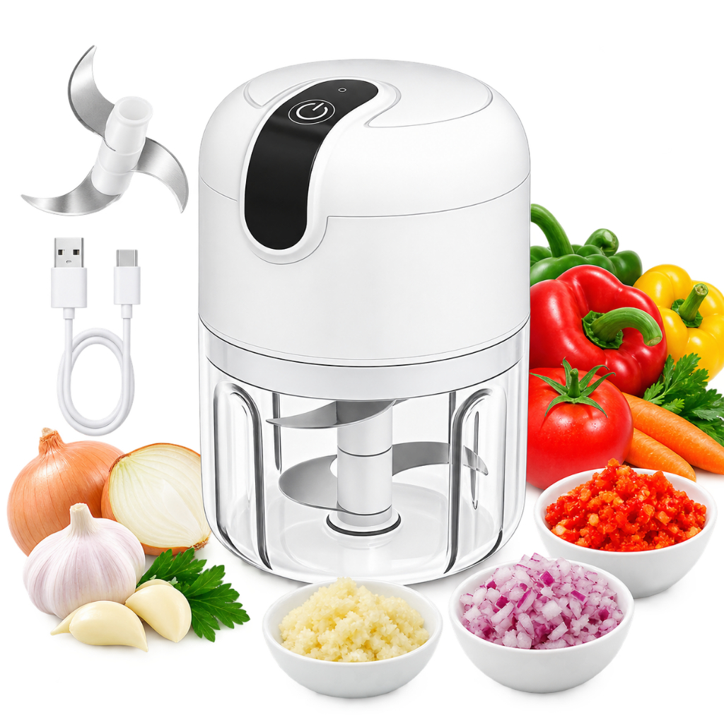 Mini Processador de Alimentos 250ml Elétrico Triturador de Alho Cebola 3 Lâminas USB