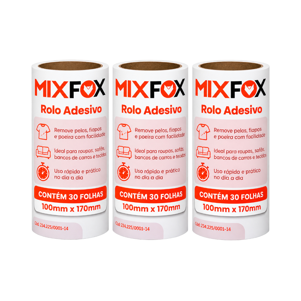 Refil Rolo Adesivo Tira Pelos Pet Roupa Sofá – Kit com 3 Rolos Mix Fox