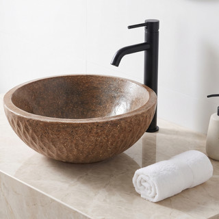 Cuba de Apoio Redonda 34cm Banheiro Lavabo Rústica Marrom Pó de Granito e Resina