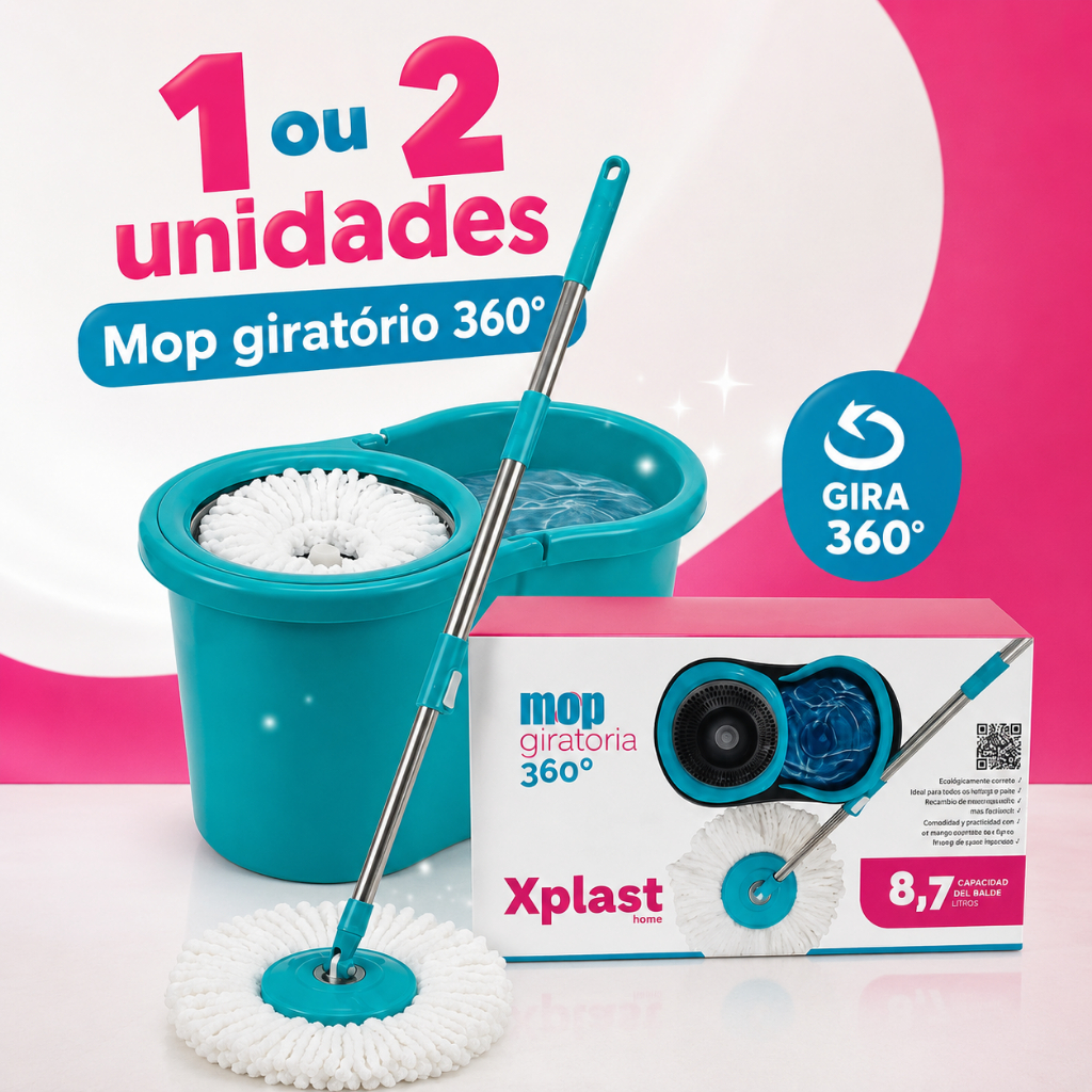 Mop Esfregão Giratório 360 Xplast com Balde para Limpeza Prática