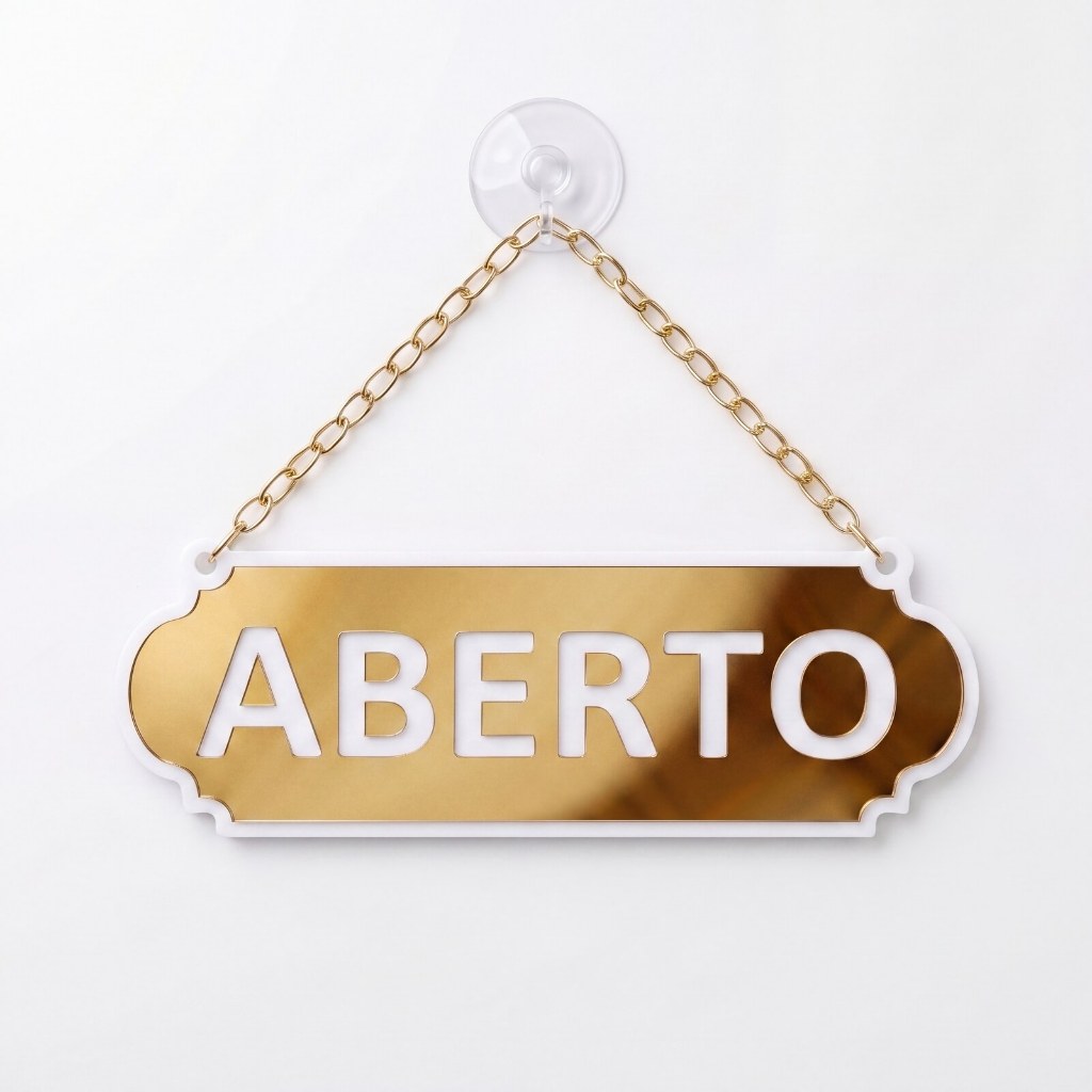 PLACA DE SINALIZAÇÃO ABERTO E FECHADO EM ACRÍLICO COM VENTOSA