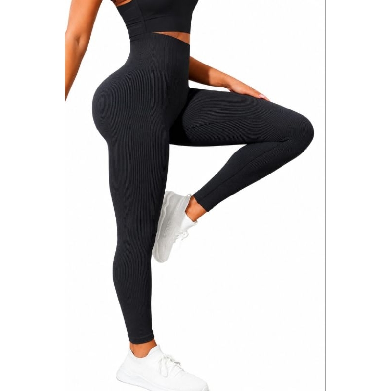 Calça Legging Poliamida Premium canelada De Cintura Alta Sem Costura Modeladora Academia Feminina Elástica E Fitnes
