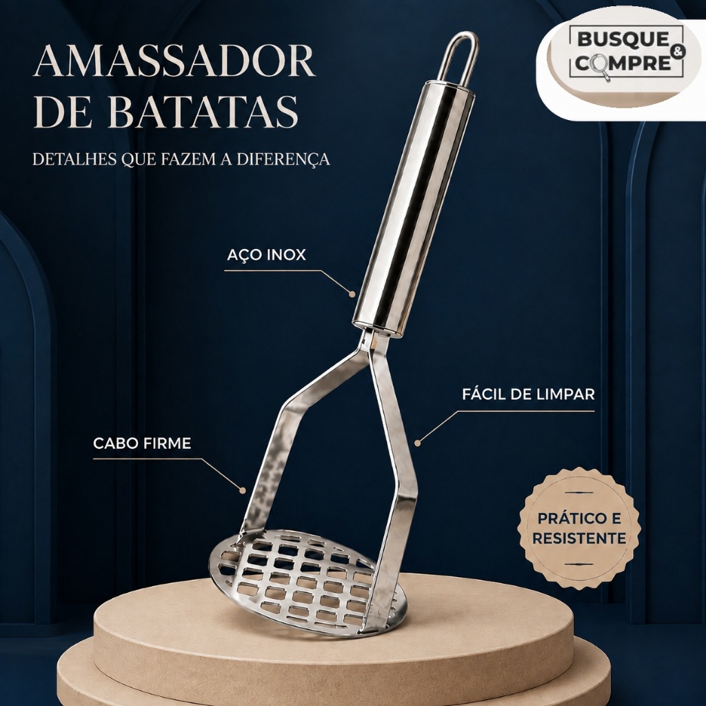 Amassador de Batata Macetador para Legumes Batatas Cenoura Purê Tomate Amassar Aço Inox Resistente