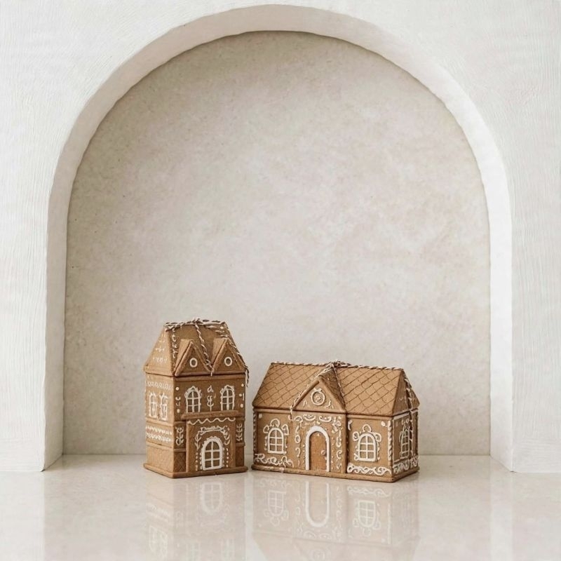 Kit 2 Casas Ginger P + G – Marrom Gingerbread Natal - Bomboniere, Decoração, Provençal, Porta Tempero, porta chá