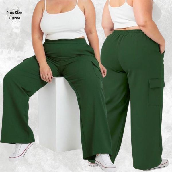 Calça Cargo Feminina Plus Size Calça Cargo Wide Leg Feminina Calsa Feminina Plus Size Calça Alfaiataria Plus Size