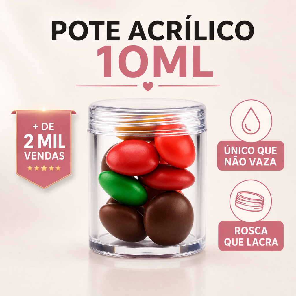 Potinhos Acrílico c/ Tampa 10 Ml p/ Amostra de Creme Brindes Lembrancinhas Premium