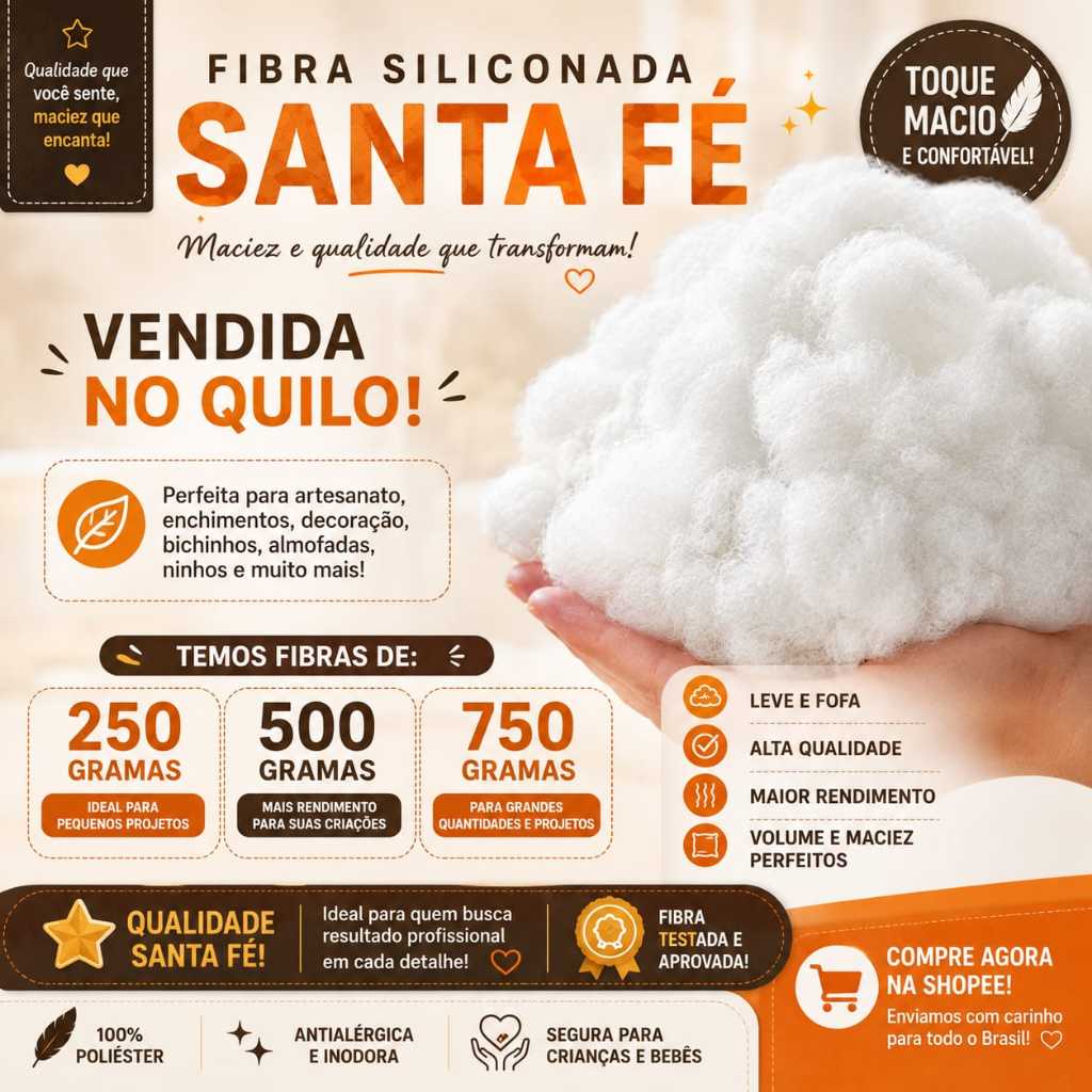 Fibra Siliconada para Enchimentos *A PARTIR DE 0,250 GRAMAS * (ANTIALERGICA E MACIA).SANTA FÉ.