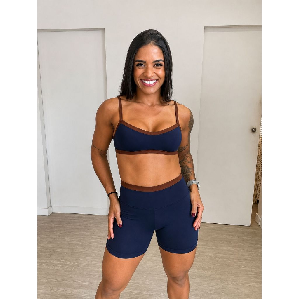 Conjunto Fitness Feminino Confortável Top Ajustável Short Academia Alta Compressão Não Transparente