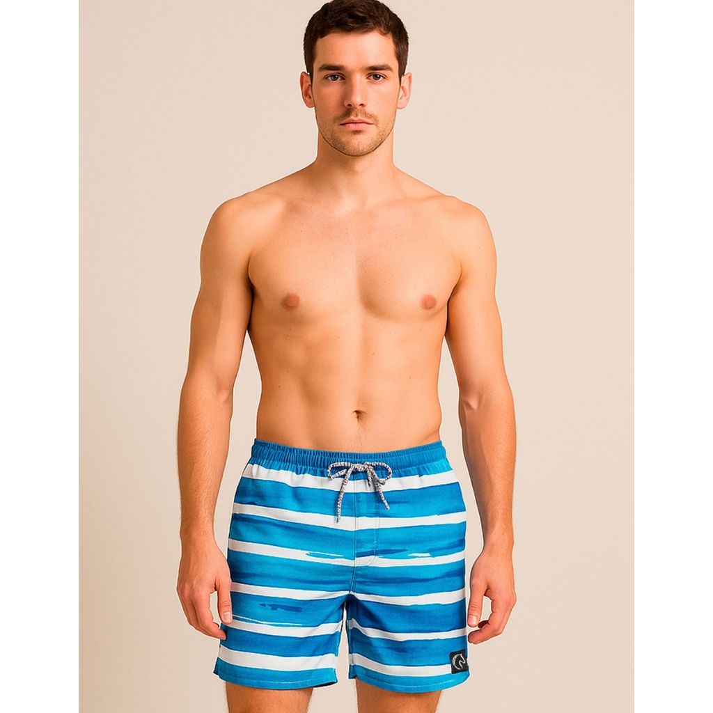 Shorts Estampado Masculino Verão Praia Moda Cores Casual Tecido Leve com Elastano Bermuda Masculina Estampa Listrado