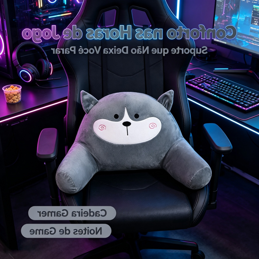 Almofada Apoio Lombar Fofa Personagem Animal, Encosto Para Cadeira Gamer e Escritório